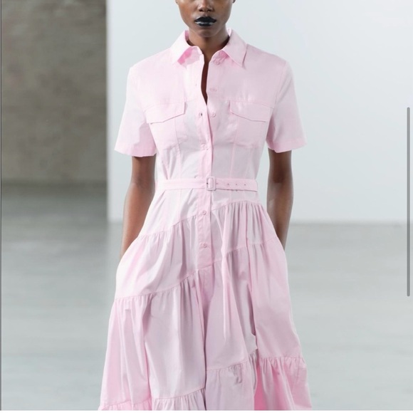 NWT ZARA Pink Poplin Shirtdress - Picture 2 of 7